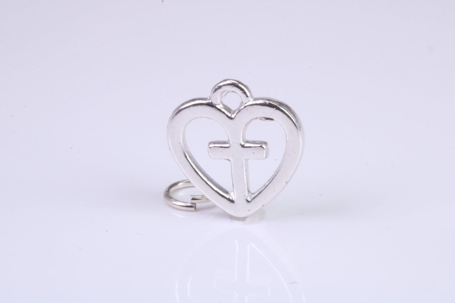 Cross In Love Heart Charm, Traditional Charm, Made from Solid 925 Grade Sterling Silver, Complete with Attachment Link