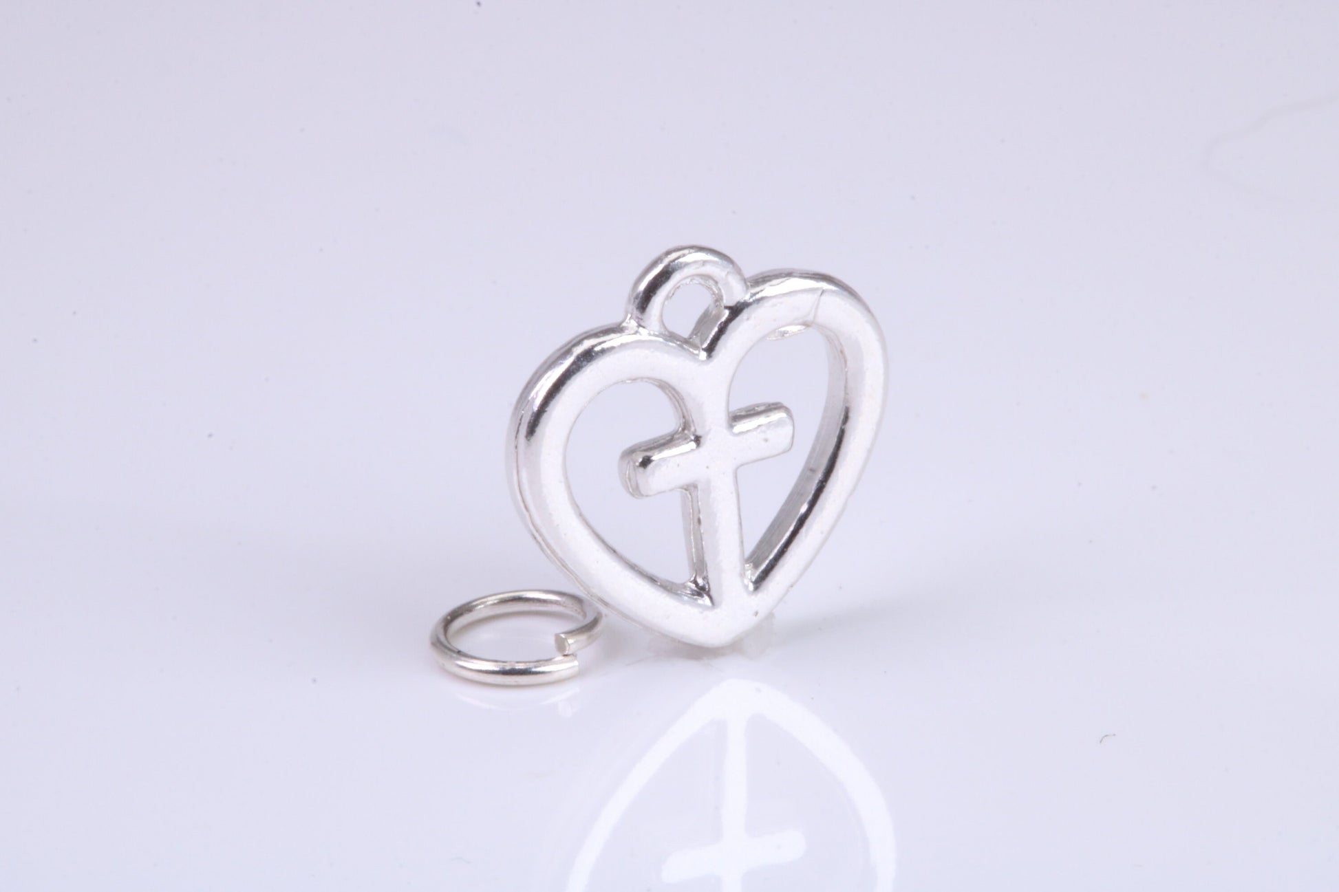 Cross In Love Heart Charm, Traditional Charm, Made from Solid 925 Grade Sterling Silver, Complete with Attachment Link