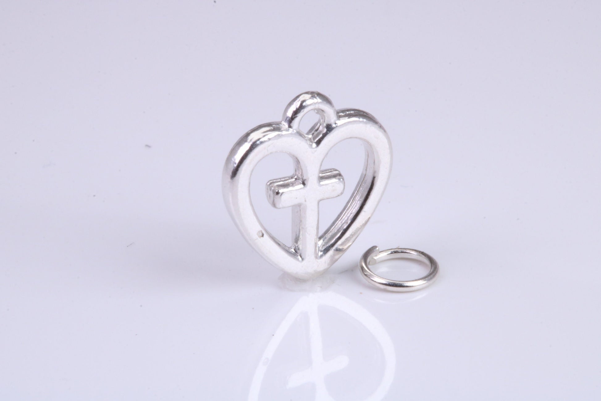 Cross In Love Heart Charm, Traditional Charm, Made from Solid 925 Grade Sterling Silver, Complete with Attachment Link