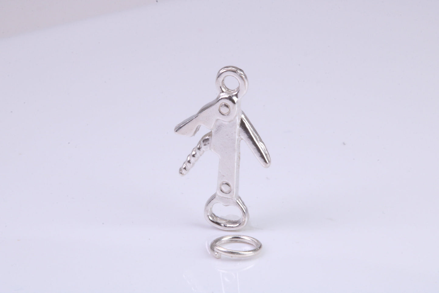 Wine Bottle Opener Charm, Traditional Charm, Made from Solid 925 Grade Sterling Silver, Complete with Attachment Link
