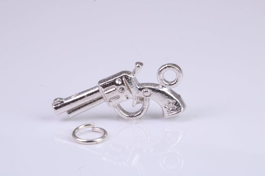 Pistol Charm, Traditional Charm, Made from Solid 925 Grade Sterling Silver, Complete with Attachment Link