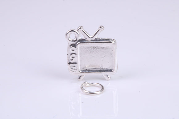 Vintage Television Charm, Traditional Charm, Made from Solid 925 Grade Sterling Silver, Complete with Attachment Link