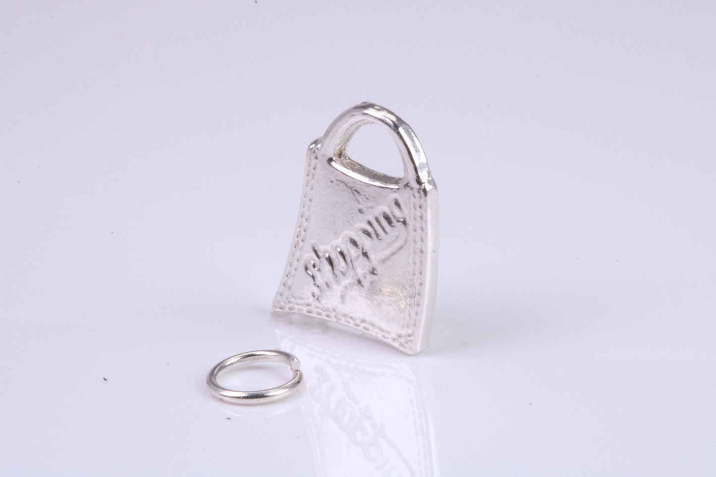 Shopping Bag Charm, Traditional Charm, Made from Solid 925 Grade Sterling Silver, Complete with Attachment Link