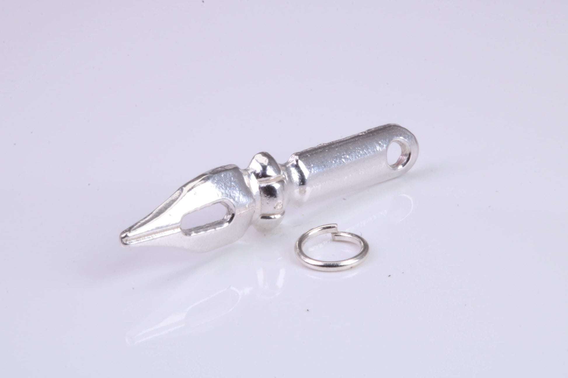 Fountain Pen Nib Charm, Traditional Charm, Made from Solid 925 Grade Sterling Silver, Complete with Attachment Link