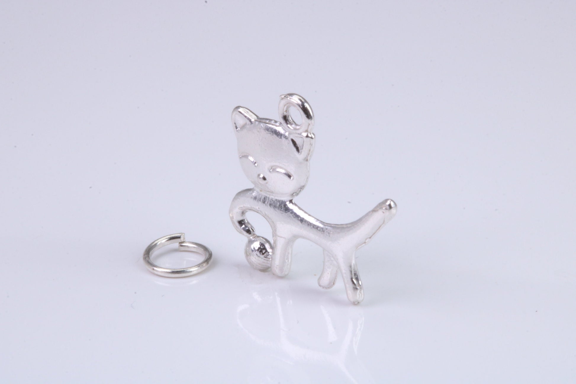 Cat Charm, Traditional Charm, Made from Solid 925 Grade Sterling Silver, Complete with Attachment Link
