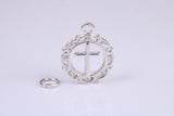 Cross In Wreath Charm, Traditional Charm, Made from Solid 925 Grade Sterling Silver, Complete with Attachment Link
