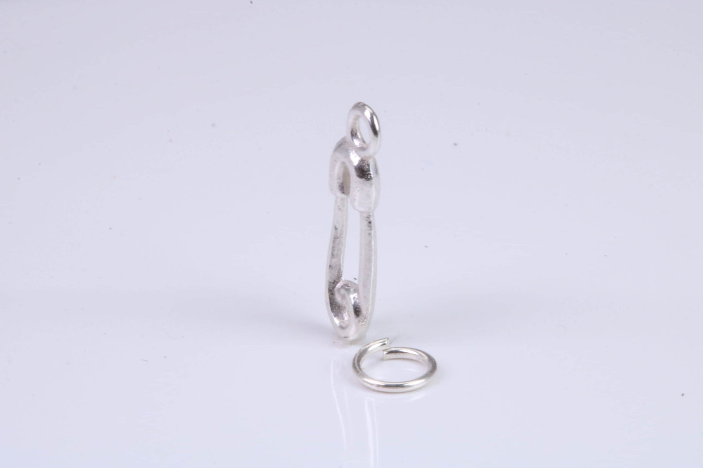 Safety Pin Charm, Traditional Charm, Made from Solid 925 Grade Sterling Silver, Complete with Attachment Link