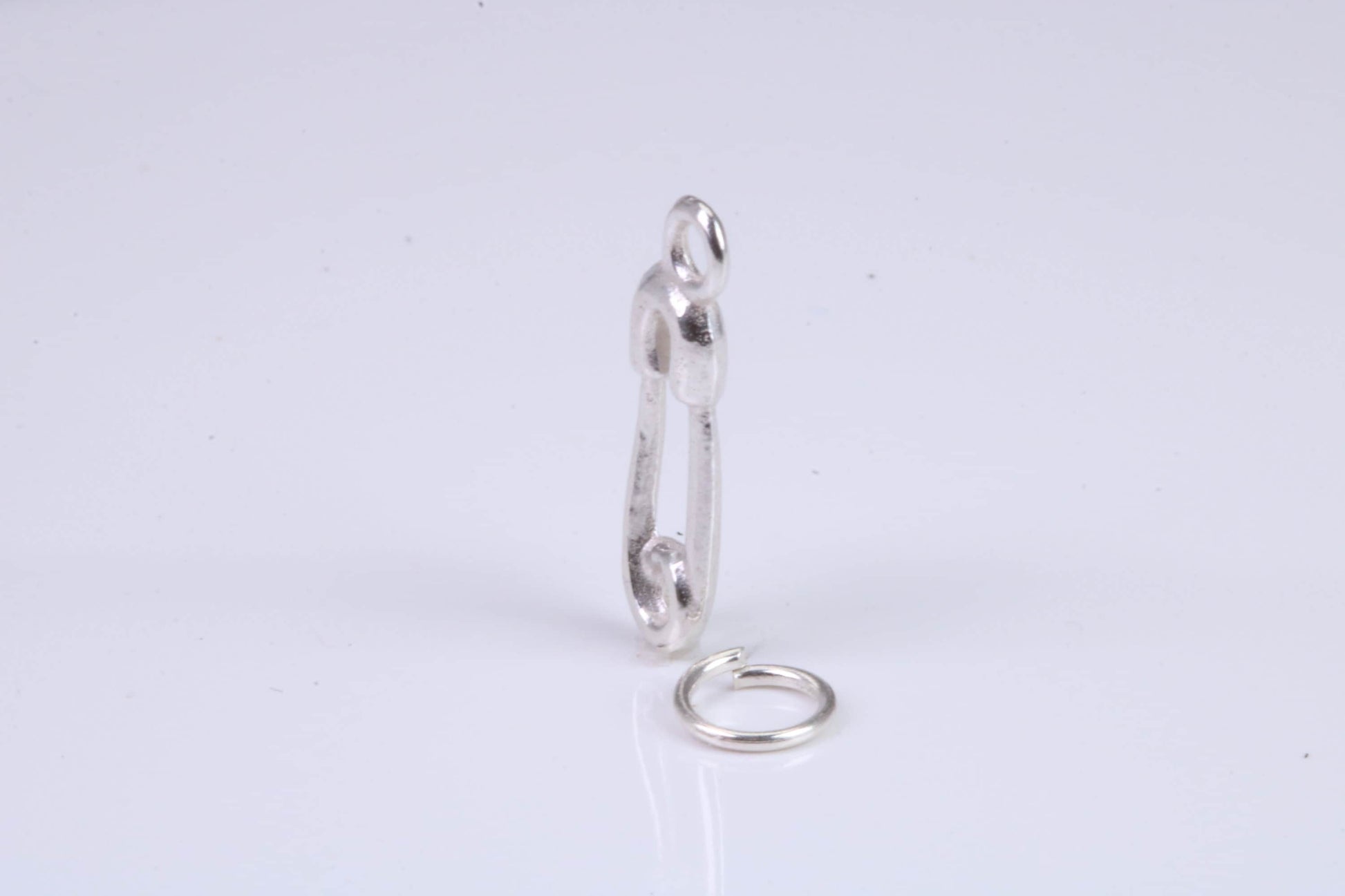 Safety Pin Charm, Traditional Charm, Made from Solid 925 Grade Sterling Silver, Complete with Attachment Link