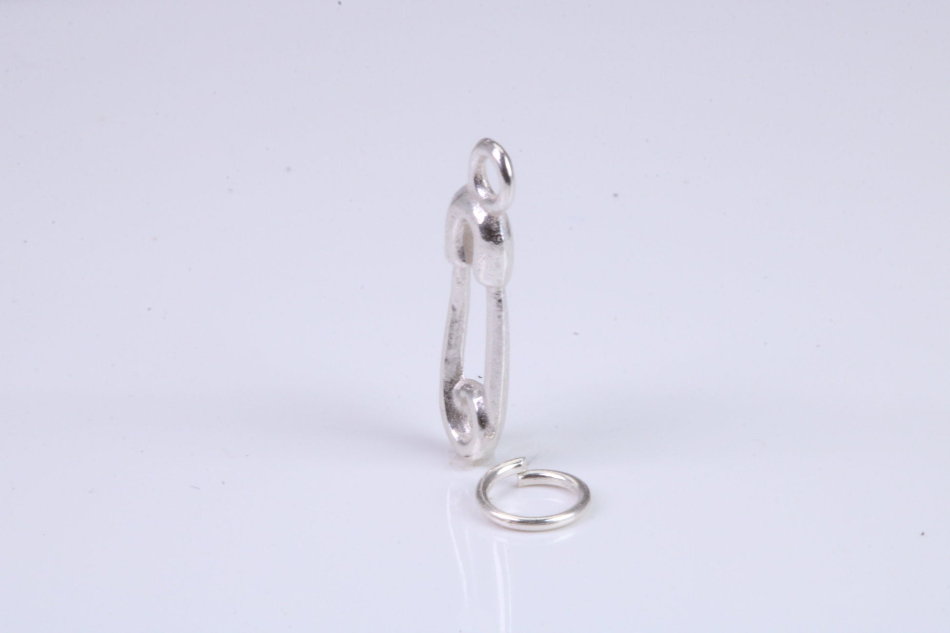 Safety Pin Charm, Traditional Charm, Made from Solid 925 Grade Sterling Silver, Complete with Attachment Link