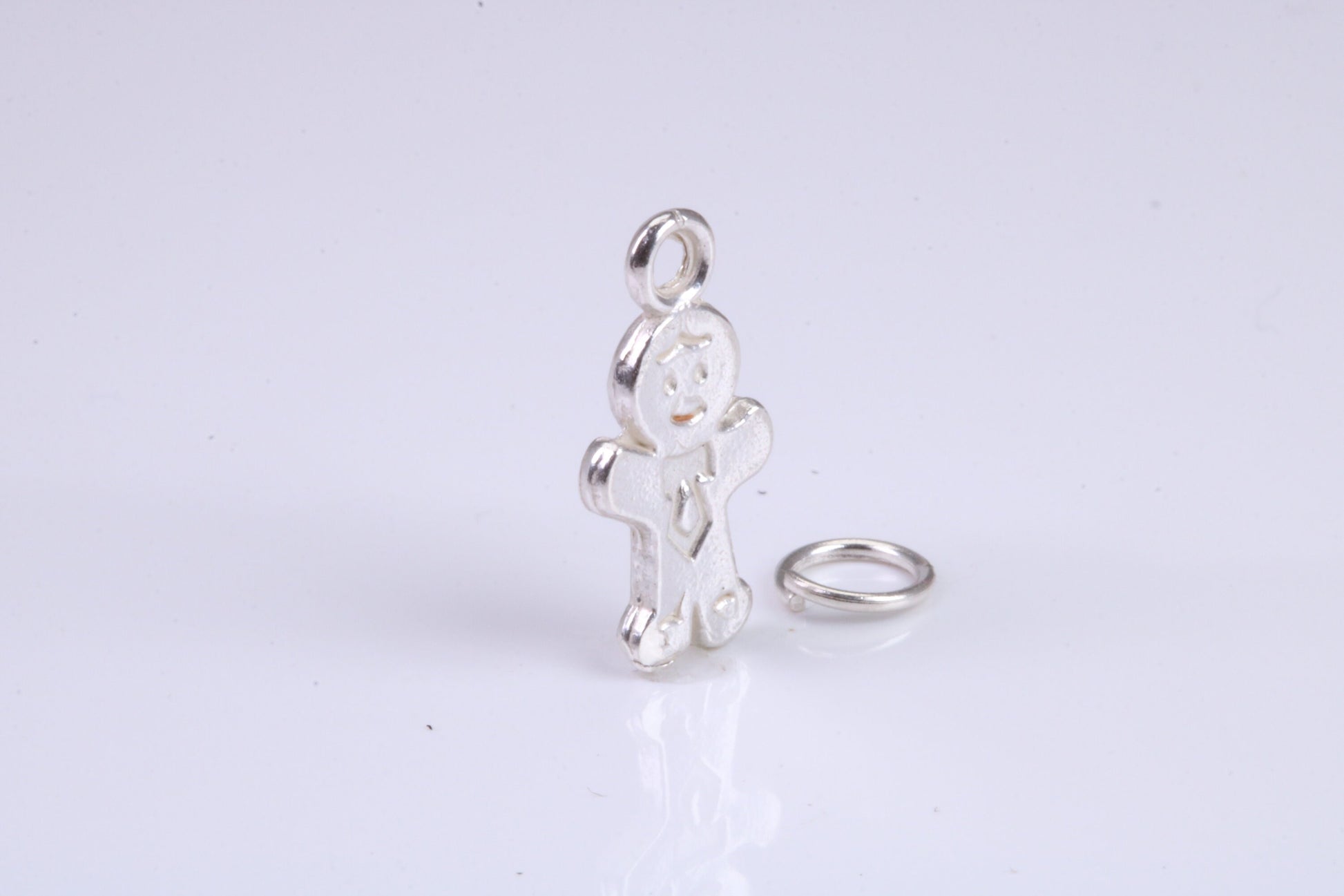 Ginger Bread Man Charm, Traditional Charm, Made from Solid 925 Grade Sterling Silver, Complete with Attachment Link