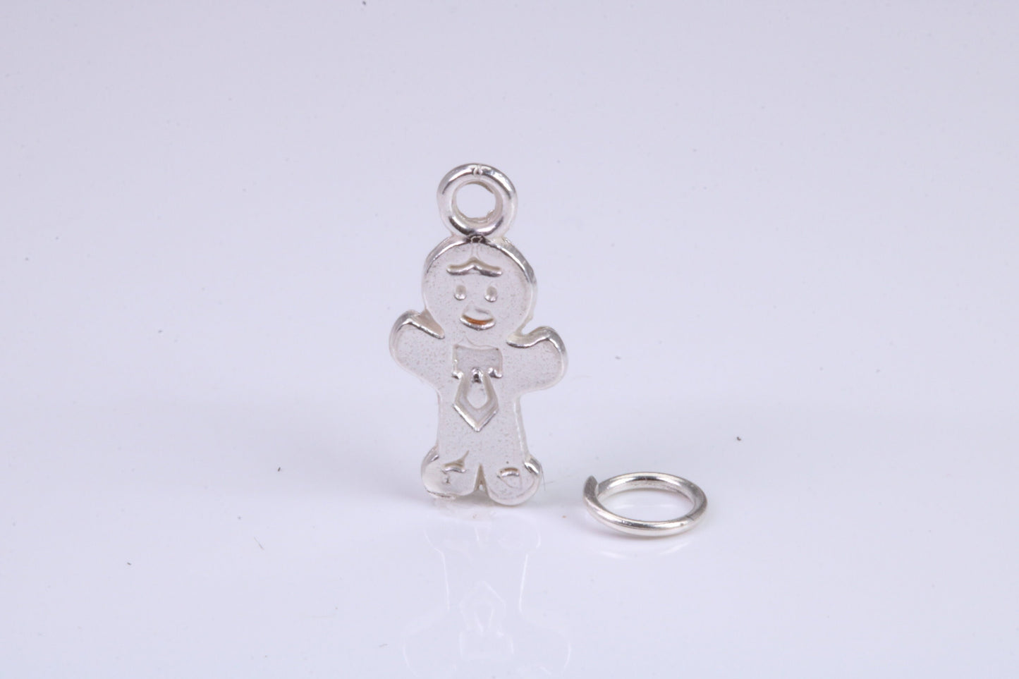 Ginger Bread Man Charm, Traditional Charm, Made from Solid 925 Grade Sterling Silver, Complete with Attachment Link