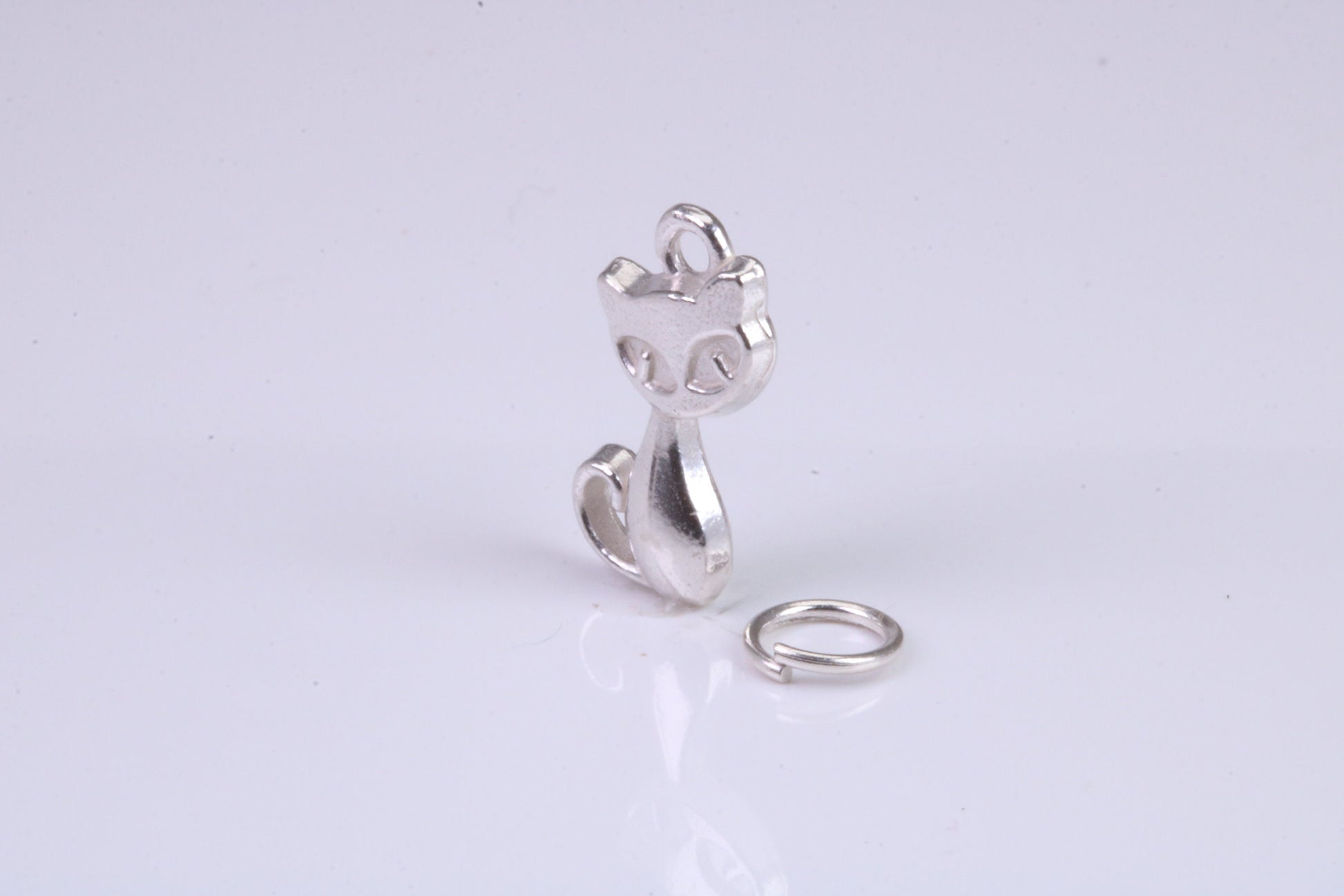 Cat Charm, Traditional Charm, Made from Solid 925 Grade Sterling Silver, Complete with Attachment Link