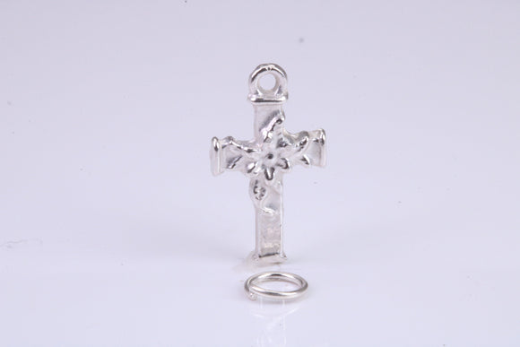 Cross Charm, Traditional Charm, Made from Solid 925 Grade Sterling Silver, Complete with Attachment Link