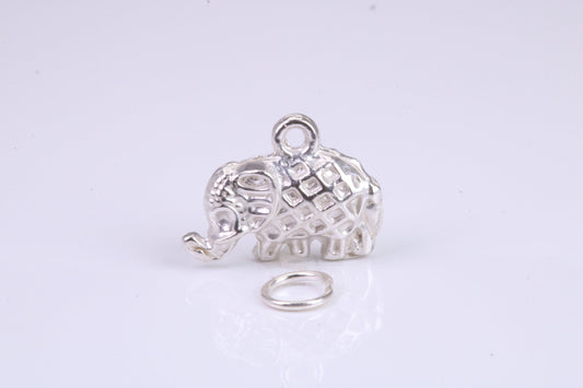 Elephant Charm, Traditional Charm, Made from Solid 925 Grade Sterling Silver, Complete with Attachment Link
