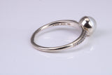 Natural 7 mm Round Pearl and Cubic Zirconia set Ring set in Solid Silver