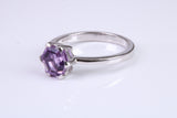 Hexagon cut Amethyst set Sterling Silver Ring, February Birthstone