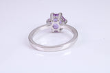 Hexagon cut Amethyst set Sterling Silver Ring, February Birthstone