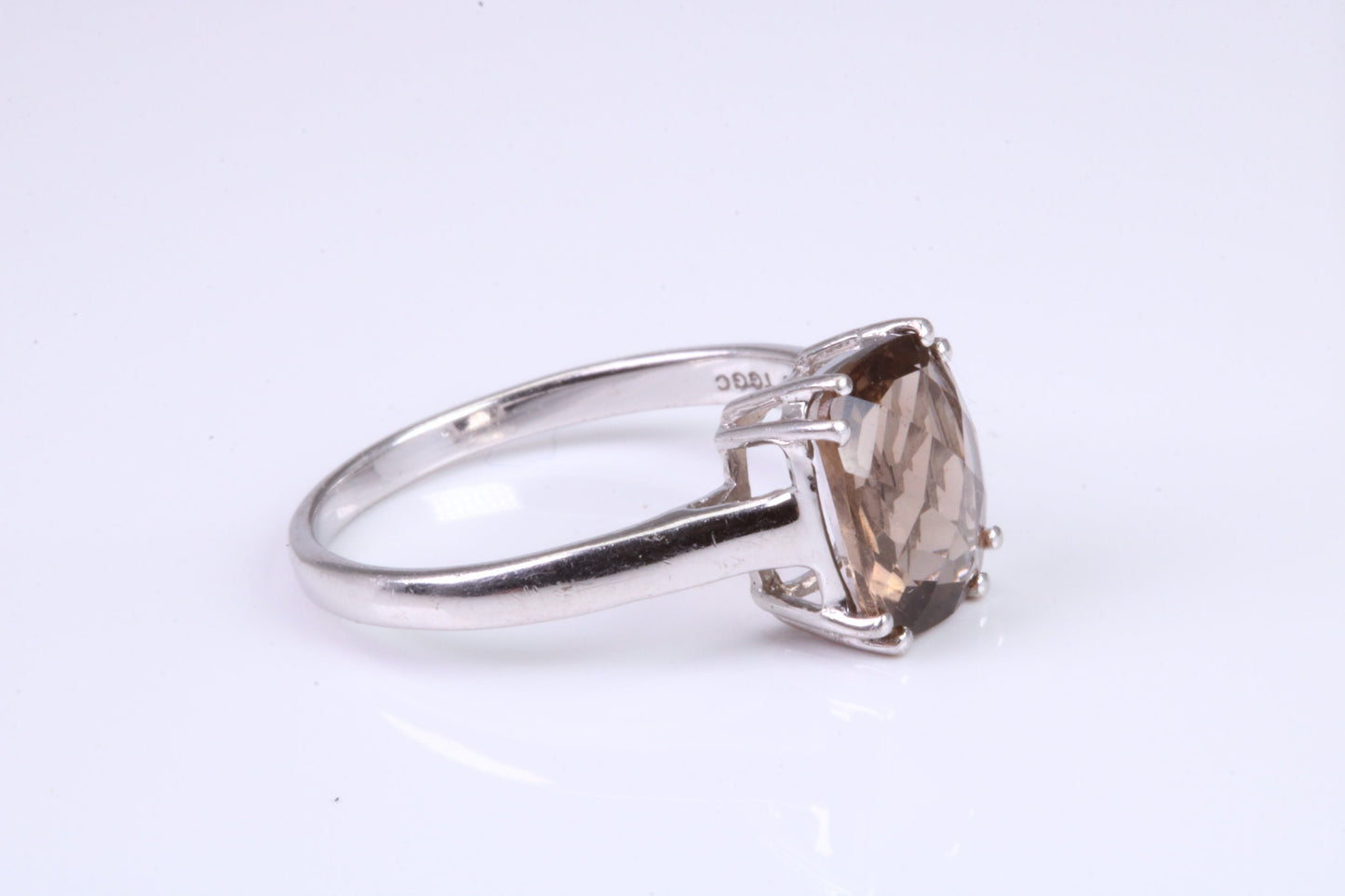 Cushion cut Smokey Quartz set Sterling Silver Ring