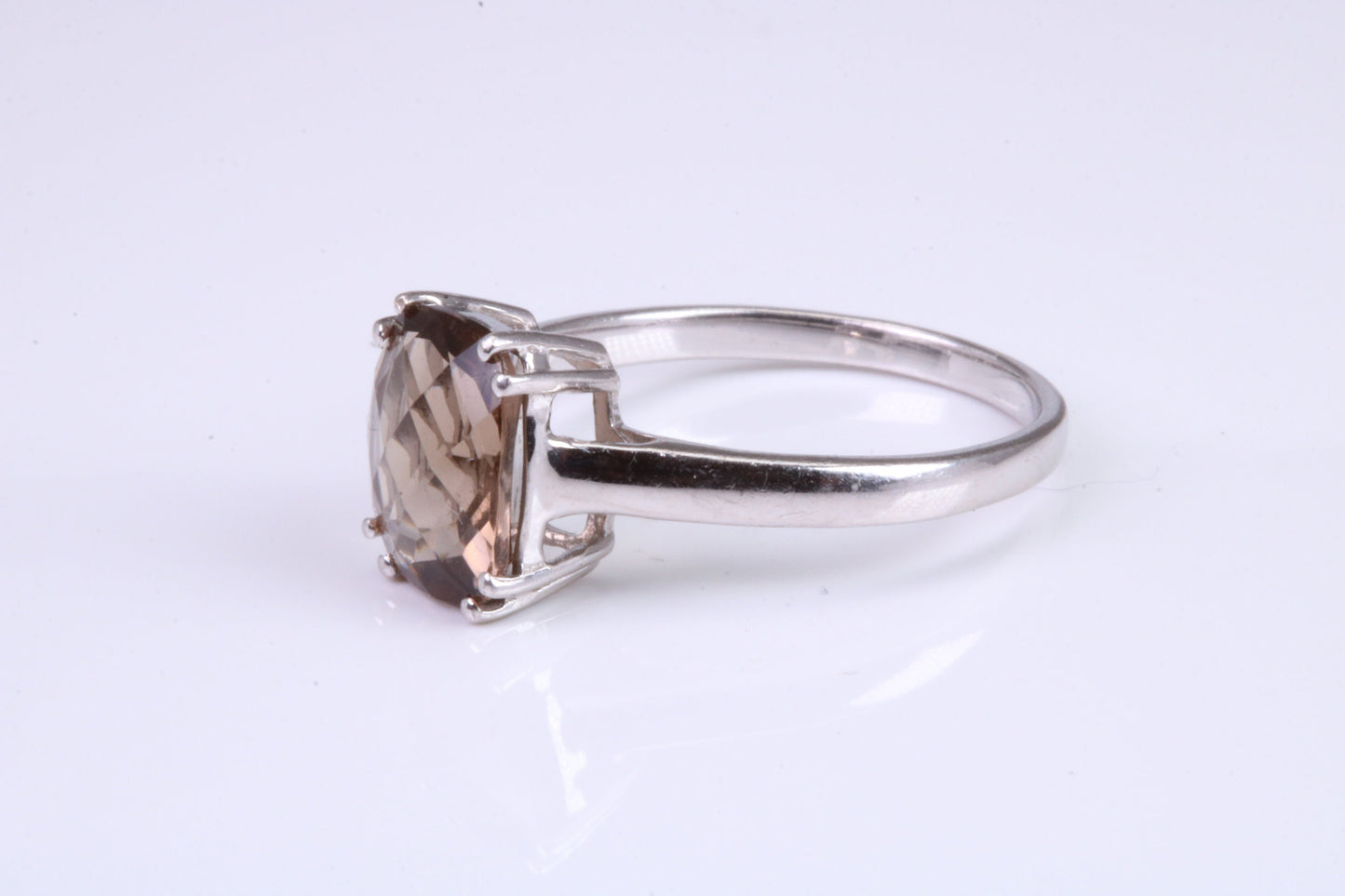 Cushion cut Smokey Quartz set Sterling Silver Ring