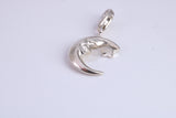 Moon and Star Charm, Traditional Charm, Made from Solid 925 Grade Sterling Silver, Complete with Attachment Link
