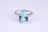 Large Natural Teardrop cut Blue Topaz set Sterling Silver Ring, November Birthstone