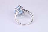 Large Natural Teardrop cut Blue Topaz set Sterling Silver Ring, November Birthstone