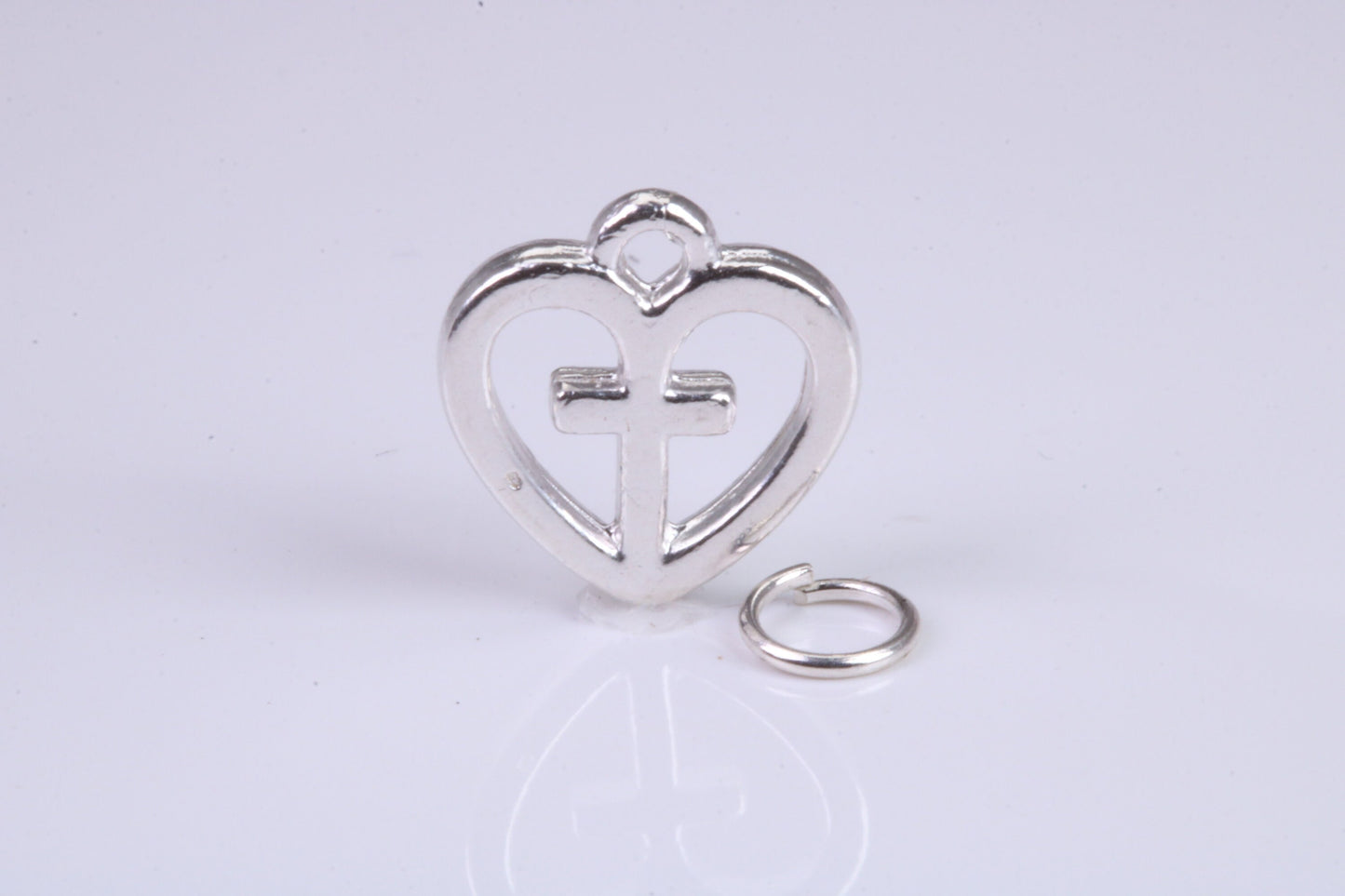 Cross In Love Heart Charm, Traditional Charm, Made from Solid 925 Grade Sterling Silver, Complete with Attachment Link