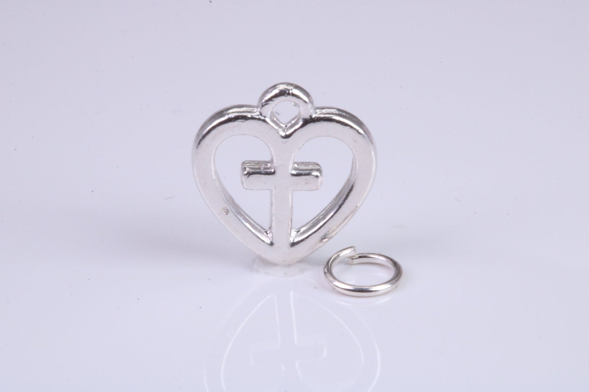 Cross In Love Heart Charm, Traditional Charm, Made from Solid 925 Grade Sterling Silver, Complete with Attachment Link