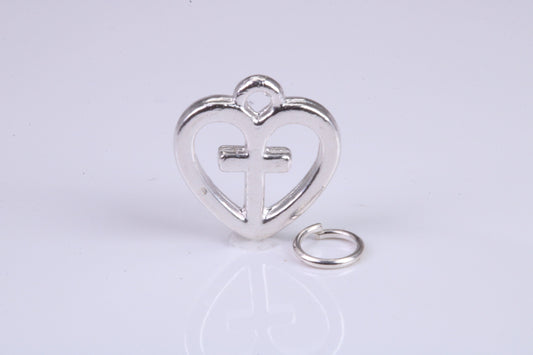 Cross In Love Heart Charm, Traditional Charm, Made from Solid 925 Grade Sterling Silver, Complete with Attachment Link