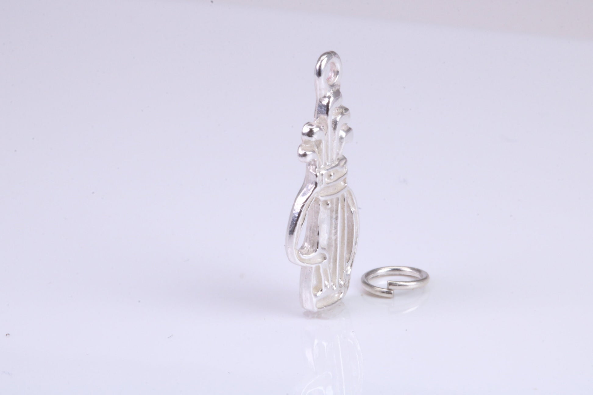 Golf Bag Charm, Traditional Charm, Made from Solid 925 Grade Sterling Silver, Complete with Attachment Link