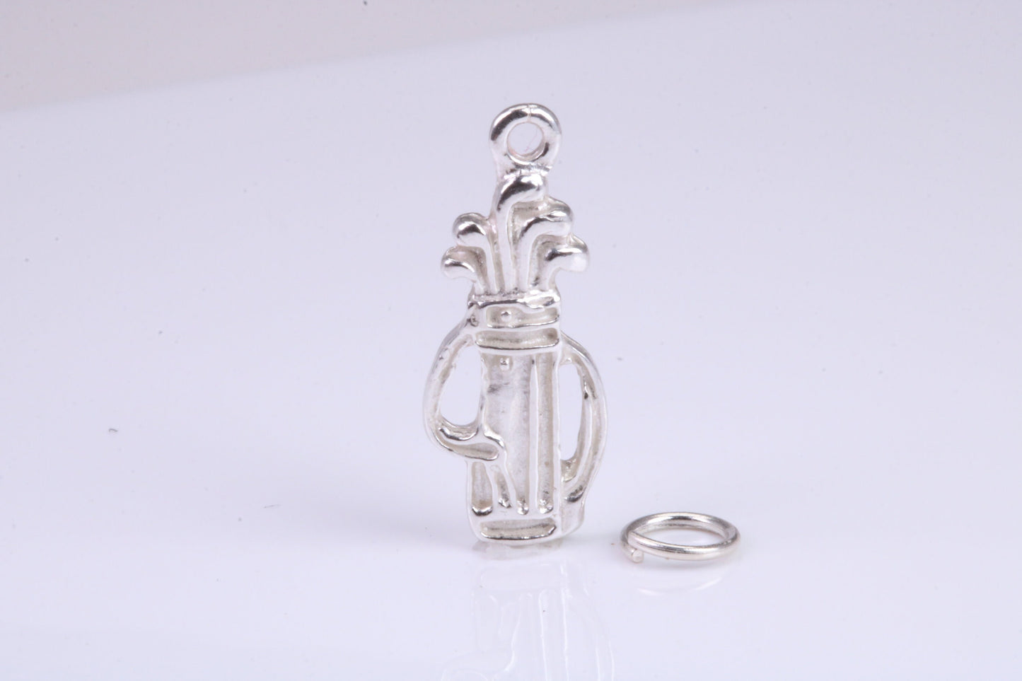 Golf Bag Charm, Traditional Charm, Made from Solid 925 Grade Sterling Silver, Complete with Attachment Link