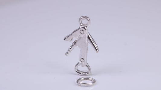 Wine Bottle Opener Charm, Traditional Charm, Made from Solid 925 Grade Sterling Silver, Complete with Attachment Link