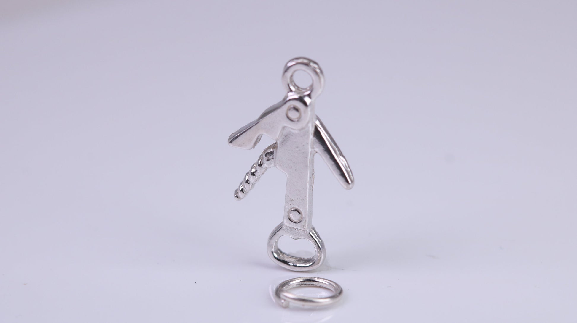 Wine Bottle Opener Charm, Traditional Charm, Made from Solid 925 Grade Sterling Silver, Complete with Attachment Link