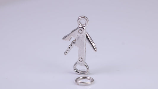 Wine Bottle Opener Charm, Traditional Charm, Made from Solid 925 Grade Sterling Silver, Complete with Attachment Link