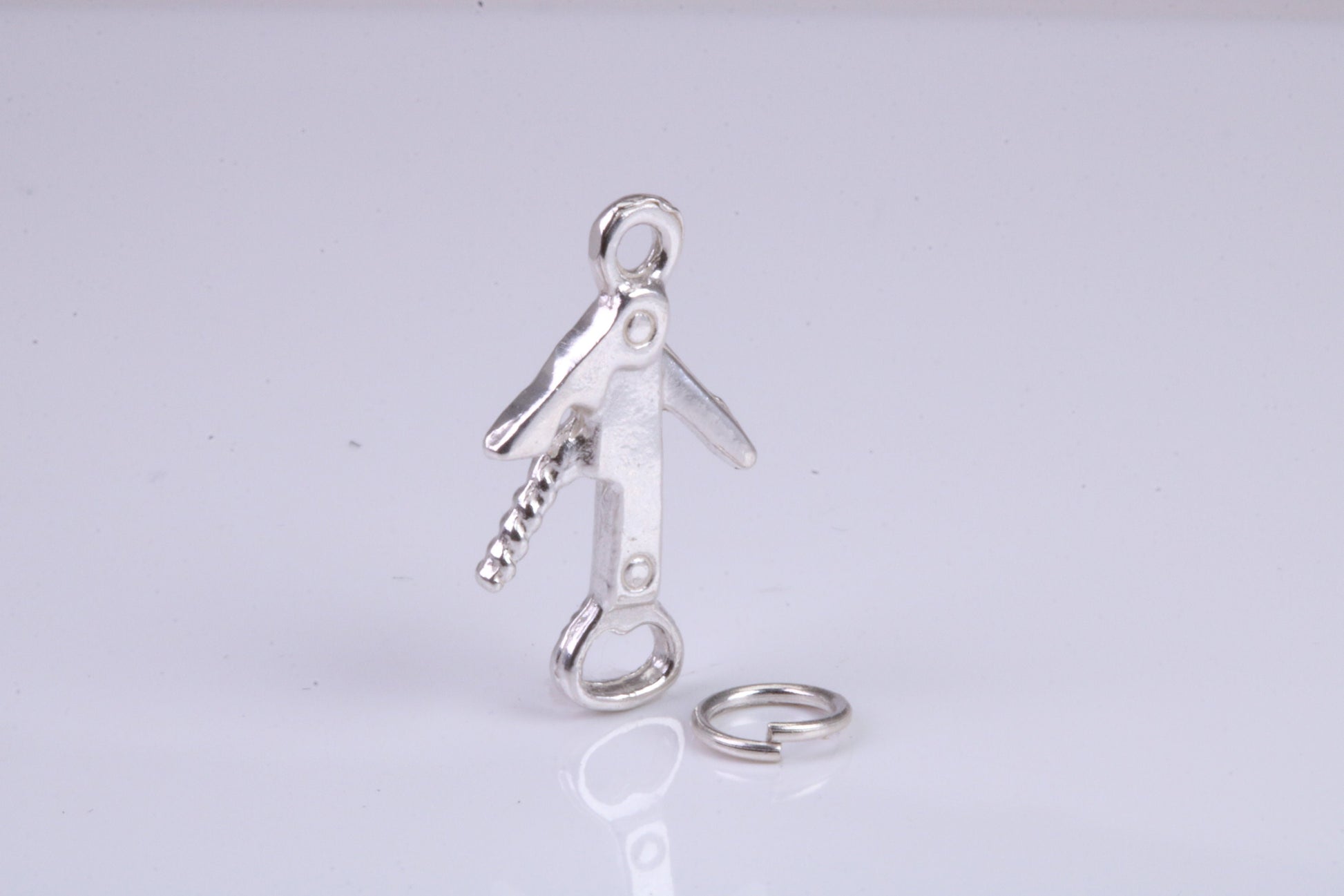 Wine Bottle Opener Charm, Traditional Charm, Made from Solid 925 Grade Sterling Silver, Complete with Attachment Link