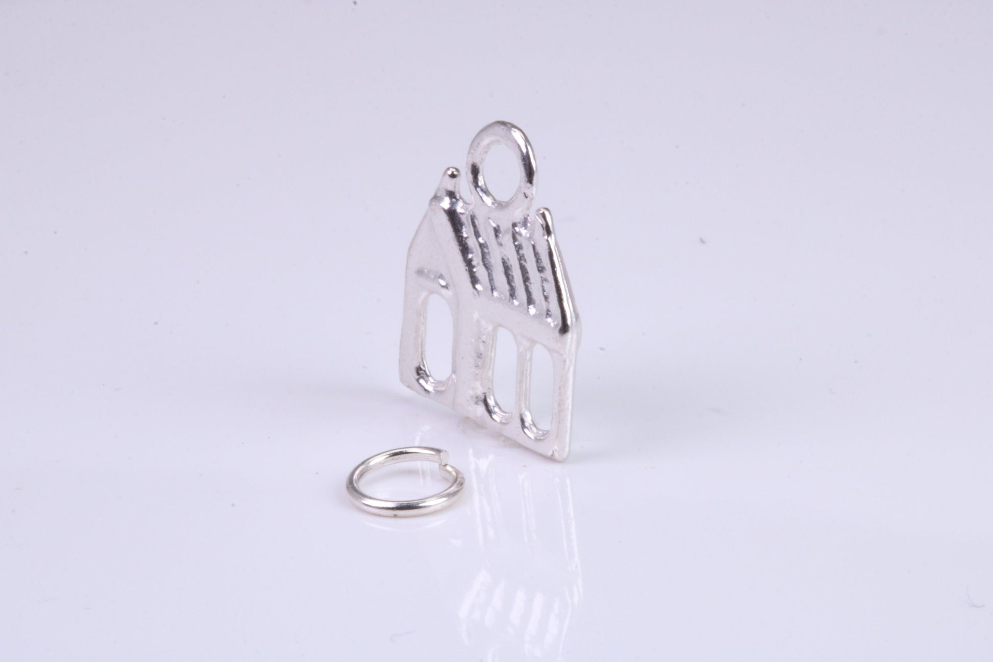 Log Cabin Charm, Traditional Charm, Made from Solid 925 Grade Sterling Silver, Complete with Attachment Link