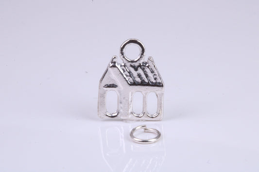 Log Cabin Charm, Traditional Charm, Made from Solid 925 Grade Sterling Silver, Complete with Attachment Link