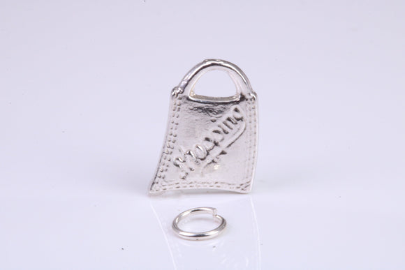Shopping Bag Charm, Traditional Charm, Made from Solid 925 Grade Sterling Silver, Complete with Attachment Link