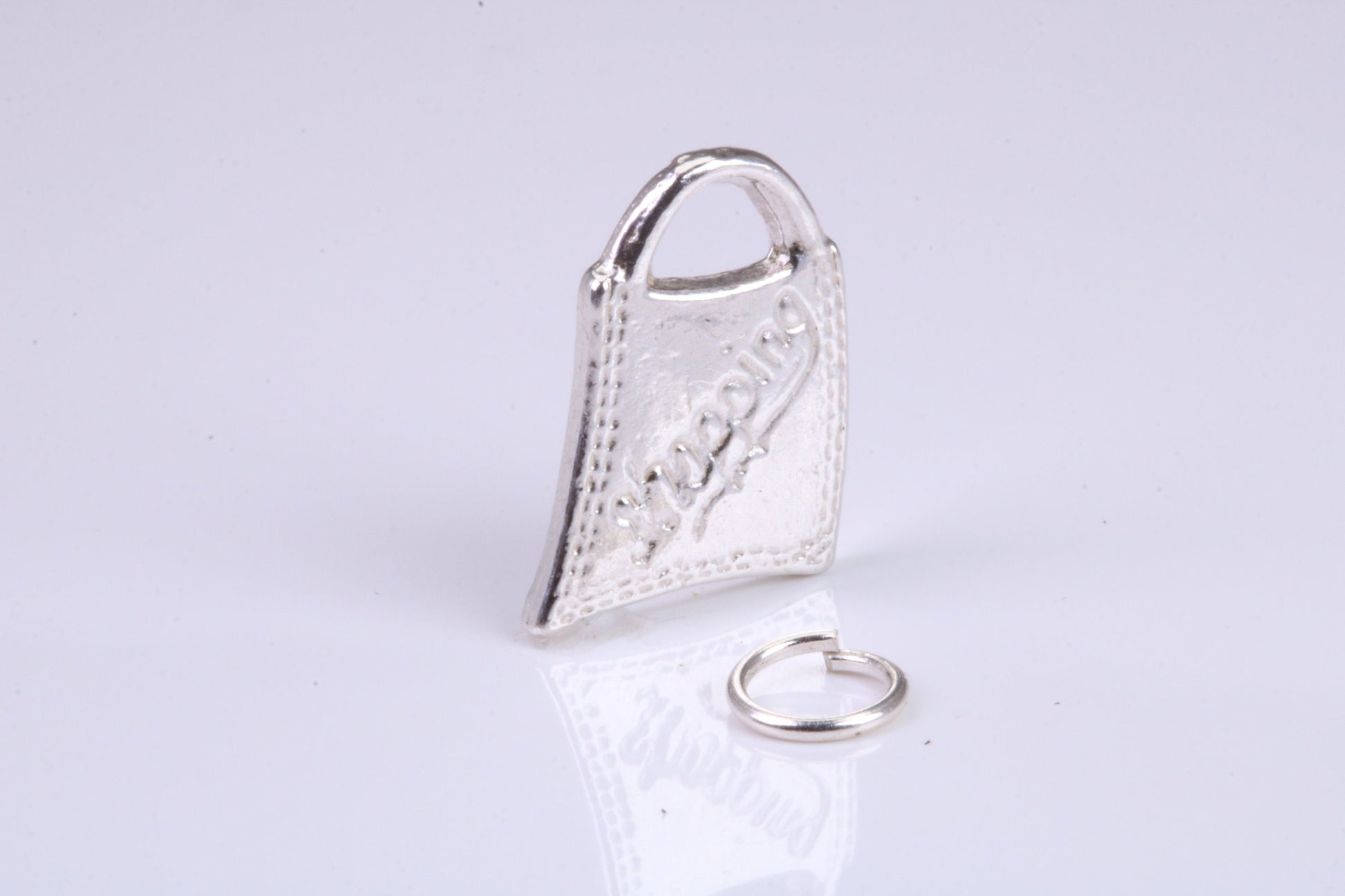 Shopping Bag Charm, Traditional Charm, Made from Solid 925 Grade Sterling Silver, Complete with Attachment Link