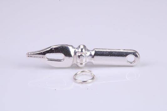 Fountain Pen Nib Charm, Traditional Charm, Made from Solid 925 Grade Sterling Silver, Complete with Attachment Link