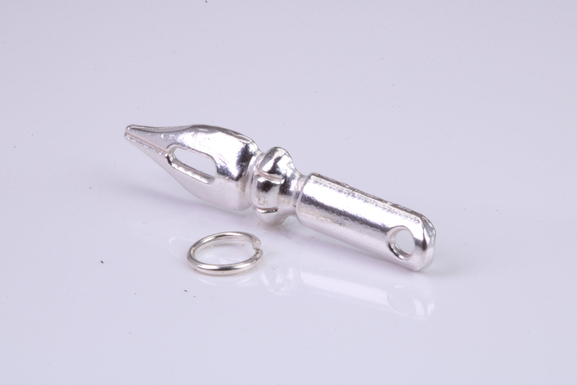 Fountain Pen Nib Charm, Traditional Charm, Made from Solid 925 Grade Sterling Silver, Complete with Attachment Link