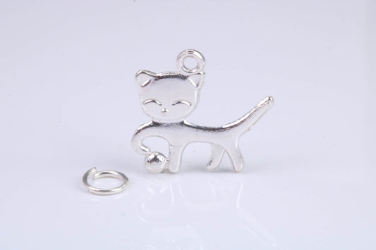 Cat Charm, Traditional Charm, Made from Solid 925 Grade Sterling Silver, Complete with Attachment Link