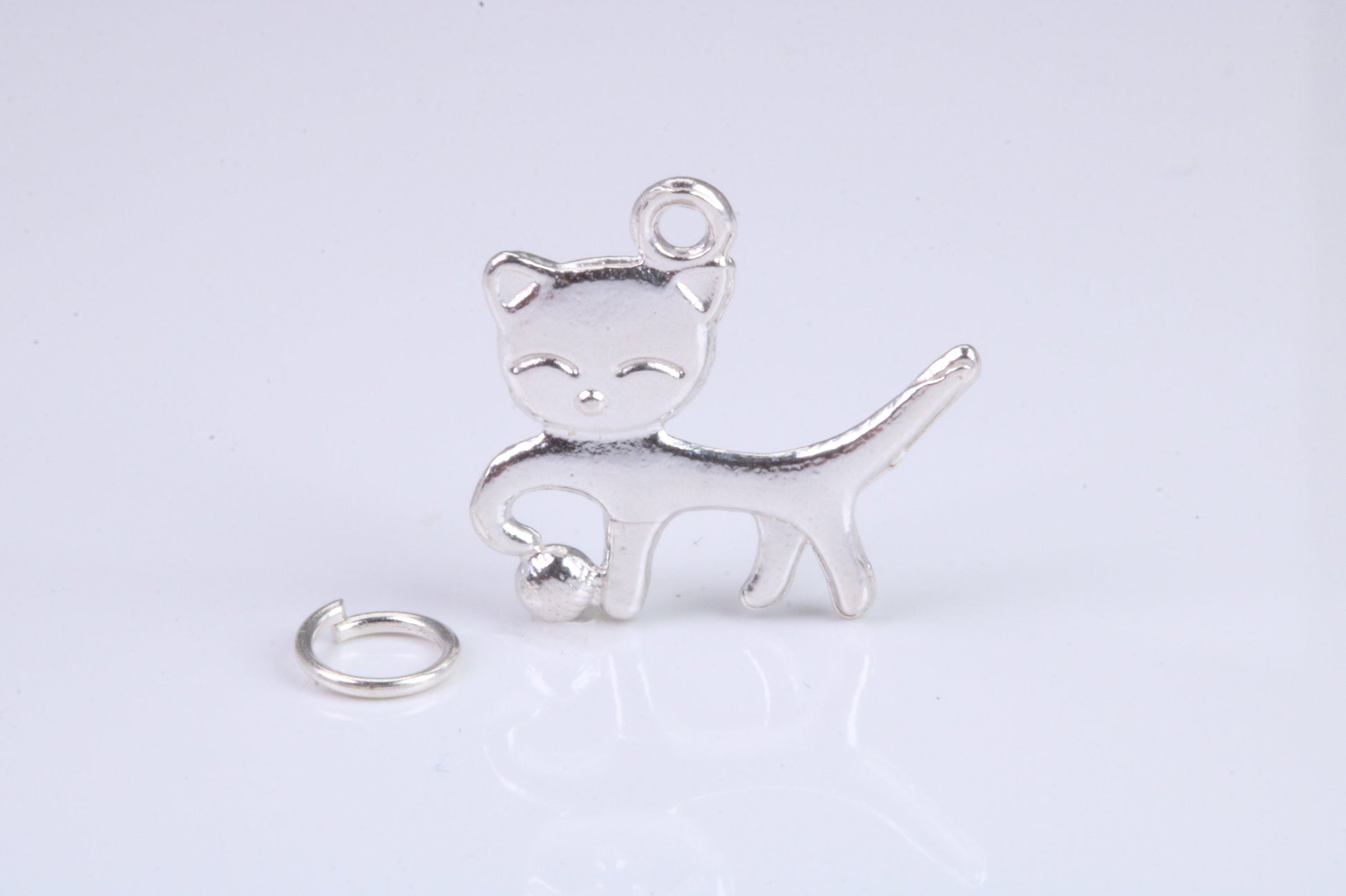 Cat Charm, Traditional Charm, Made from Solid 925 Grade Sterling Silver, Complete with Attachment Link