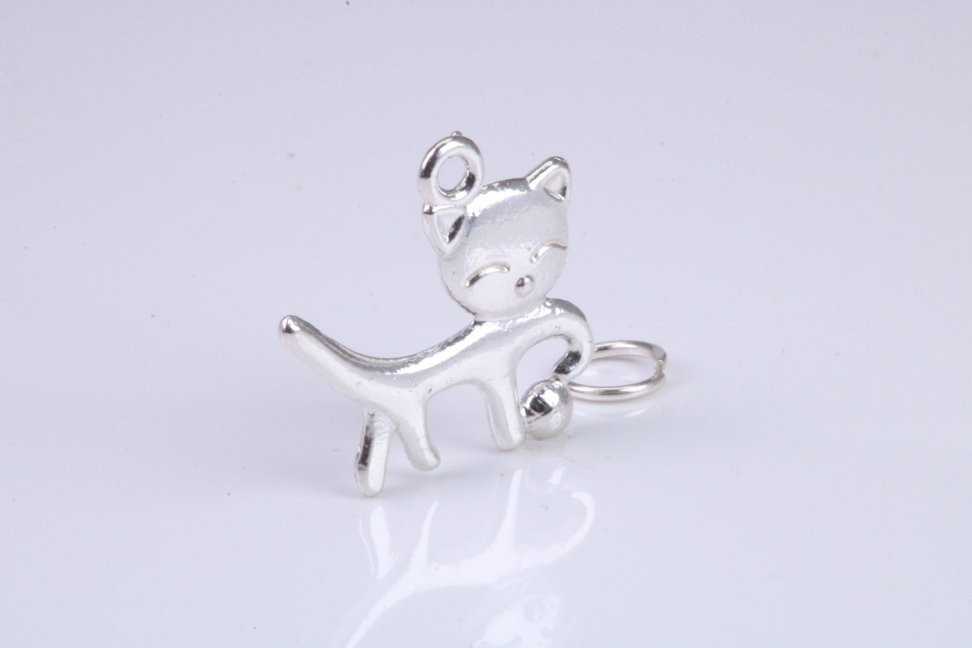 Cat Charm, Traditional Charm, Made from Solid 925 Grade Sterling Silver, Complete with Attachment Link