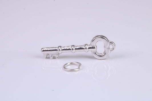 Key Charm, Traditional Charm, Made from Solid 925 Grade Sterling Silver, Complete with Attachment Link
