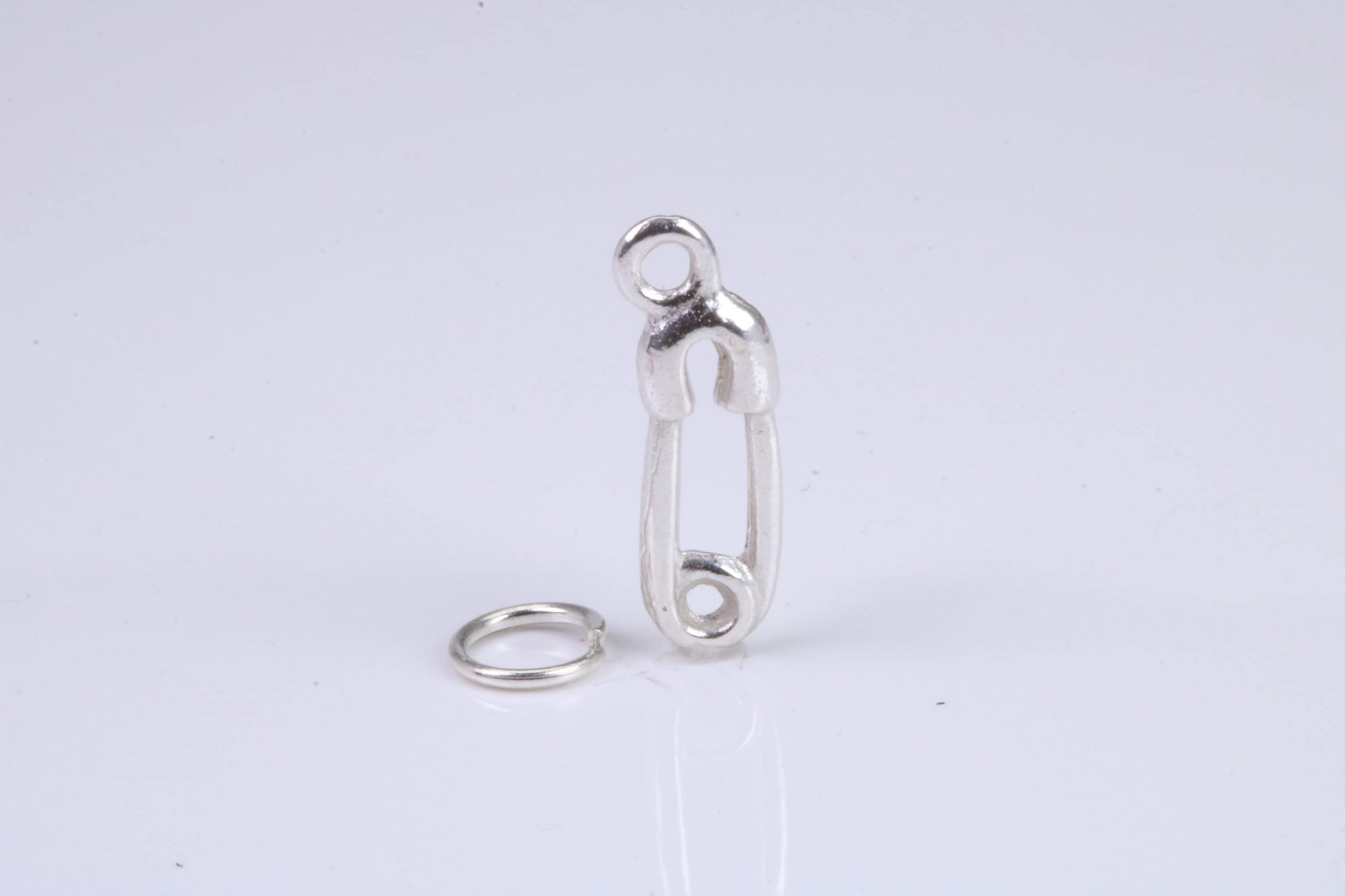 Safety Pin Charm, Traditional Charm, Made from Solid 925 Grade Sterling Silver, Complete with Attachment Link