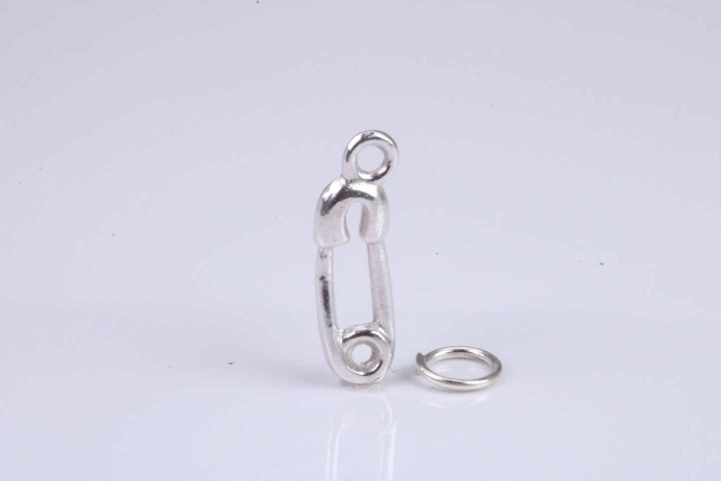 Safety Pin Charm, Traditional Charm, Made from Solid 925 Grade Sterling Silver, Complete with Attachment Link