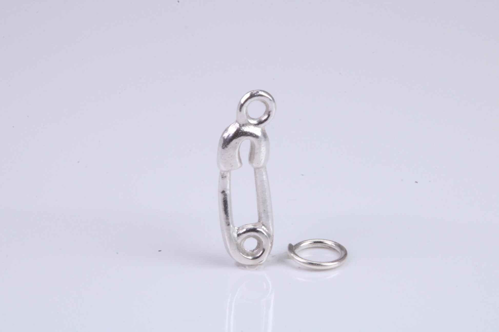 Safety Pin Charm, Traditional Charm, Made from Solid 925 Grade Sterling Silver, Complete with Attachment Link