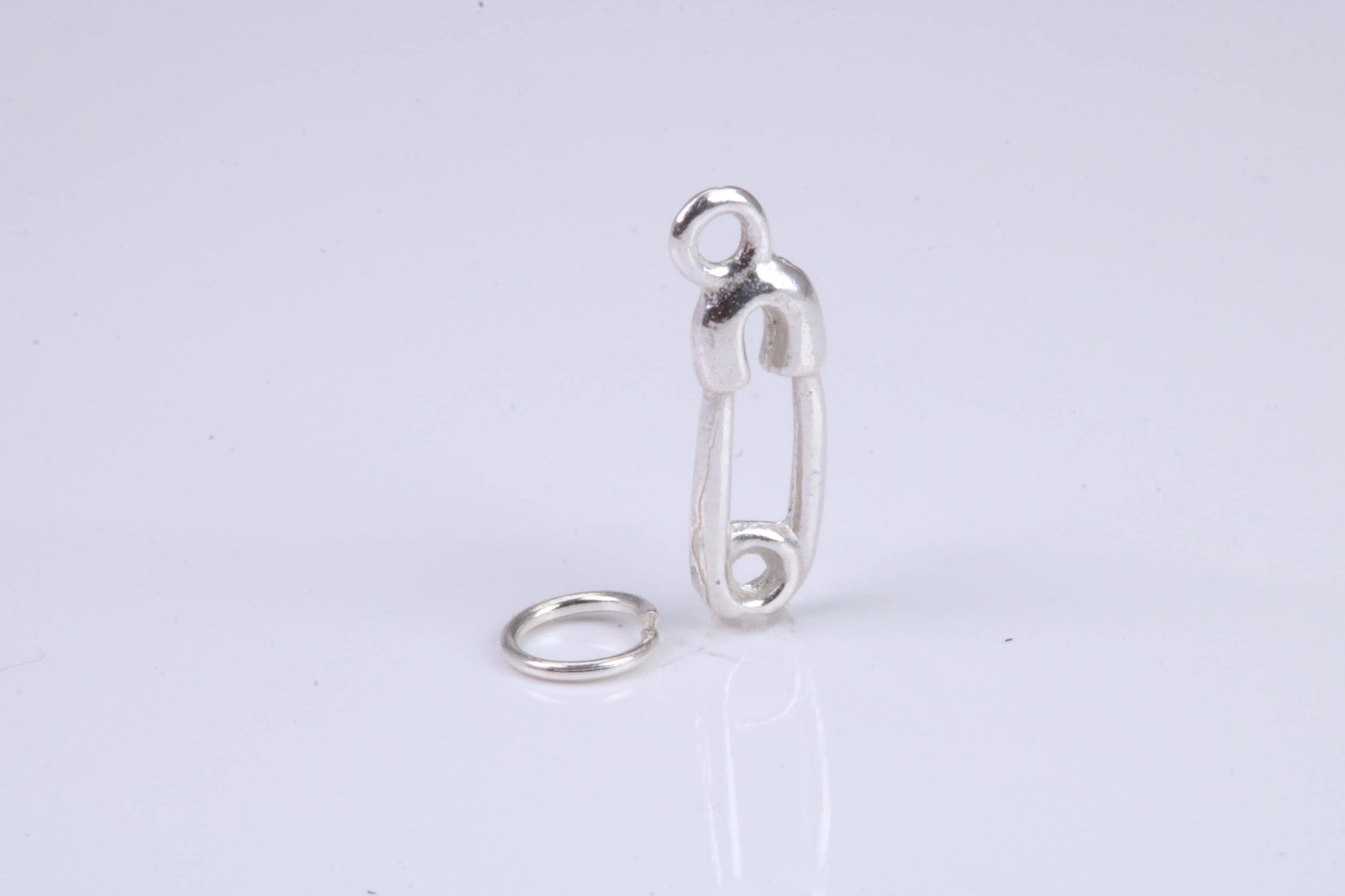 Safety Pin Charm, Traditional Charm, Made from Solid 925 Grade Sterling Silver, Complete with Attachment Link