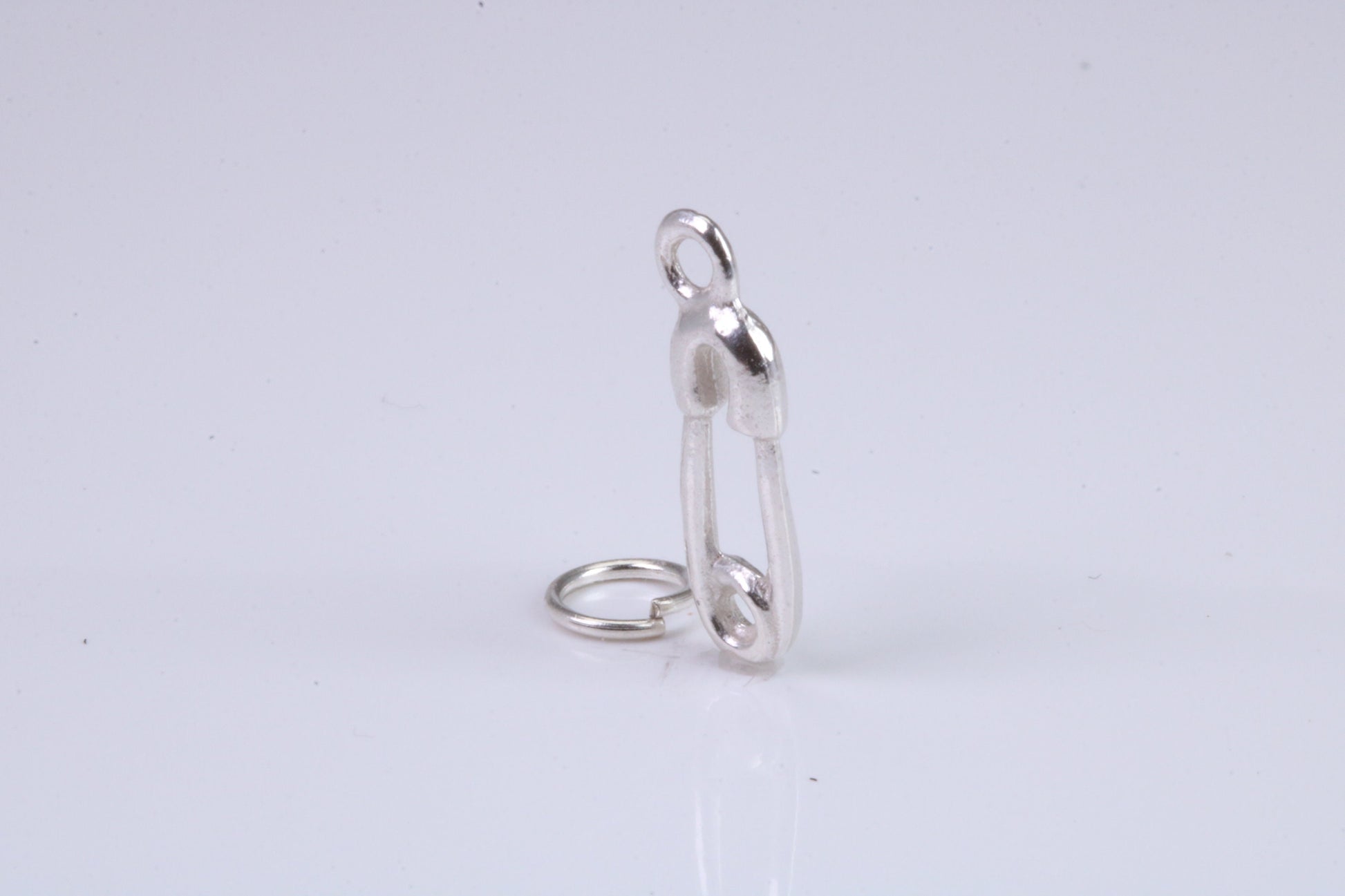 Safety Pin Charm, Traditional Charm, Made from Solid 925 Grade Sterling Silver, Complete with Attachment Link